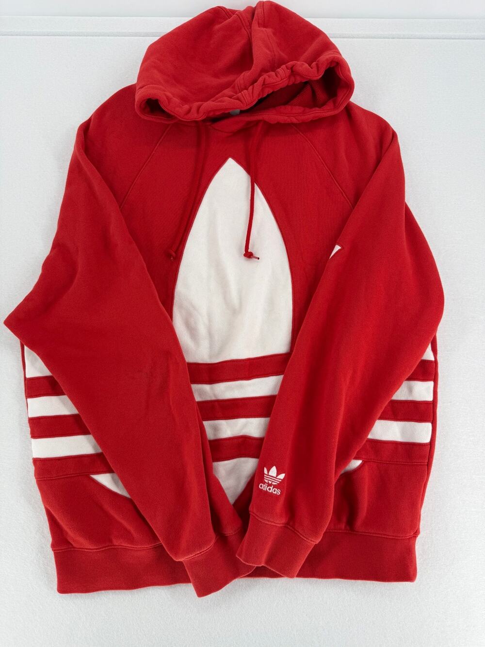 Adidas Originals Big Trefoil Hoodie Large Red White Mens Pullover FM9907